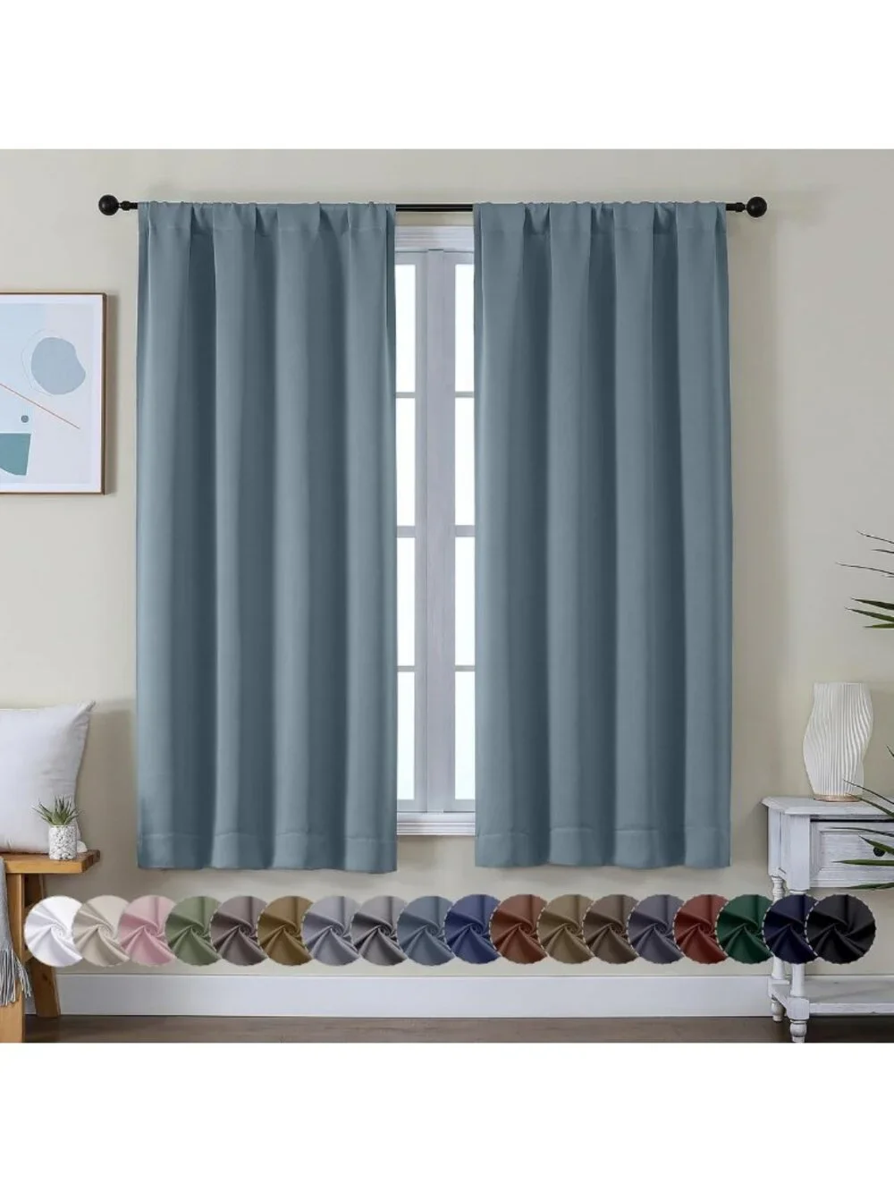 Elegant Stone Blue Blackout Curtains, 63